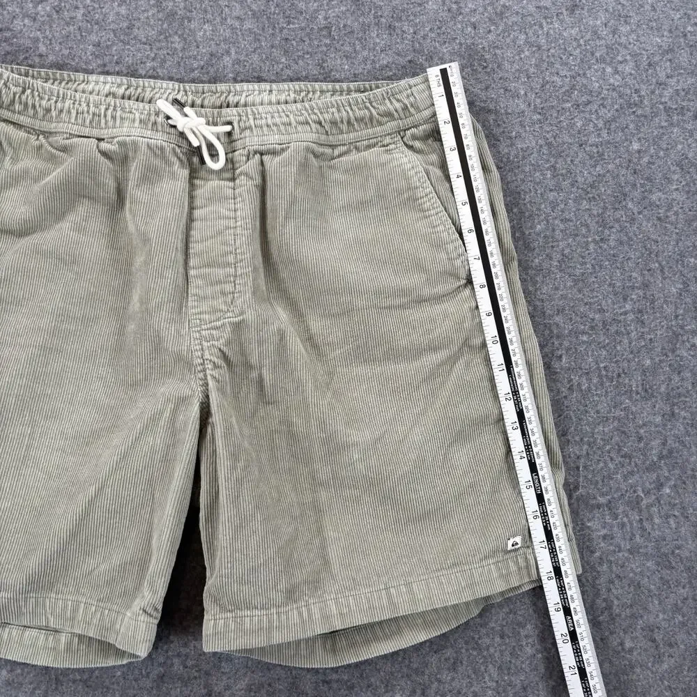 Quiksilver Taxer Corduroy Shorts Mens XL Sage Green Elastic Waist Drawstring
